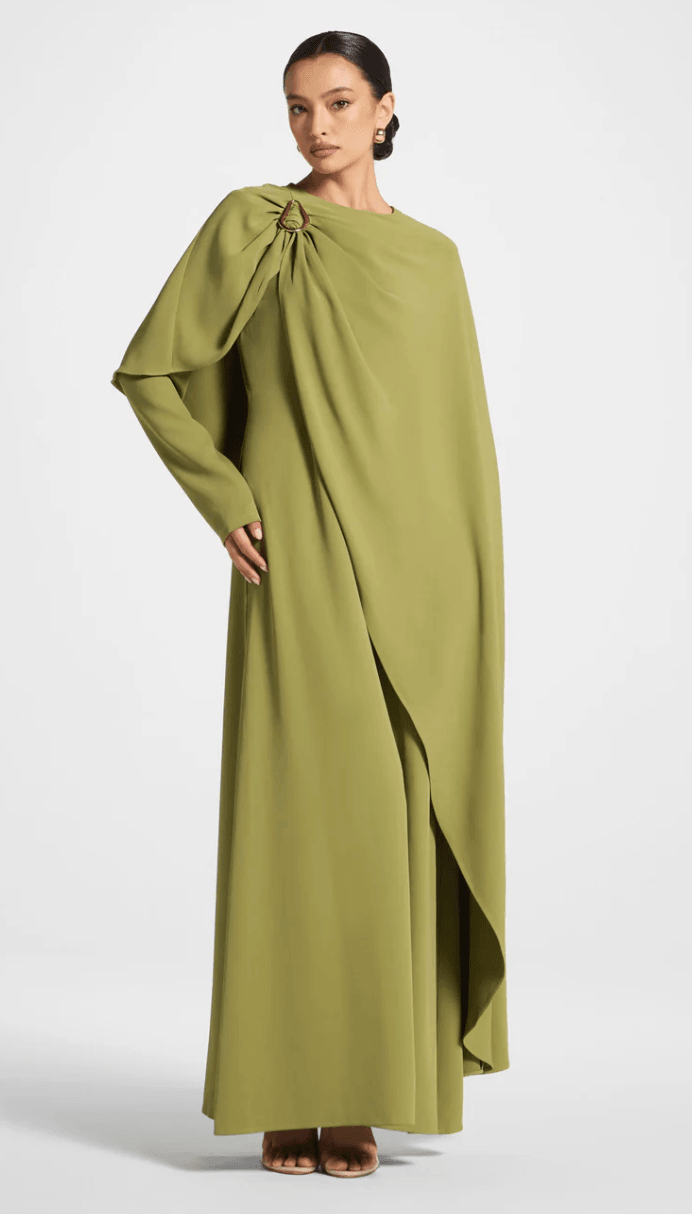 Asymmetric Cape Maxi Dress — Fern