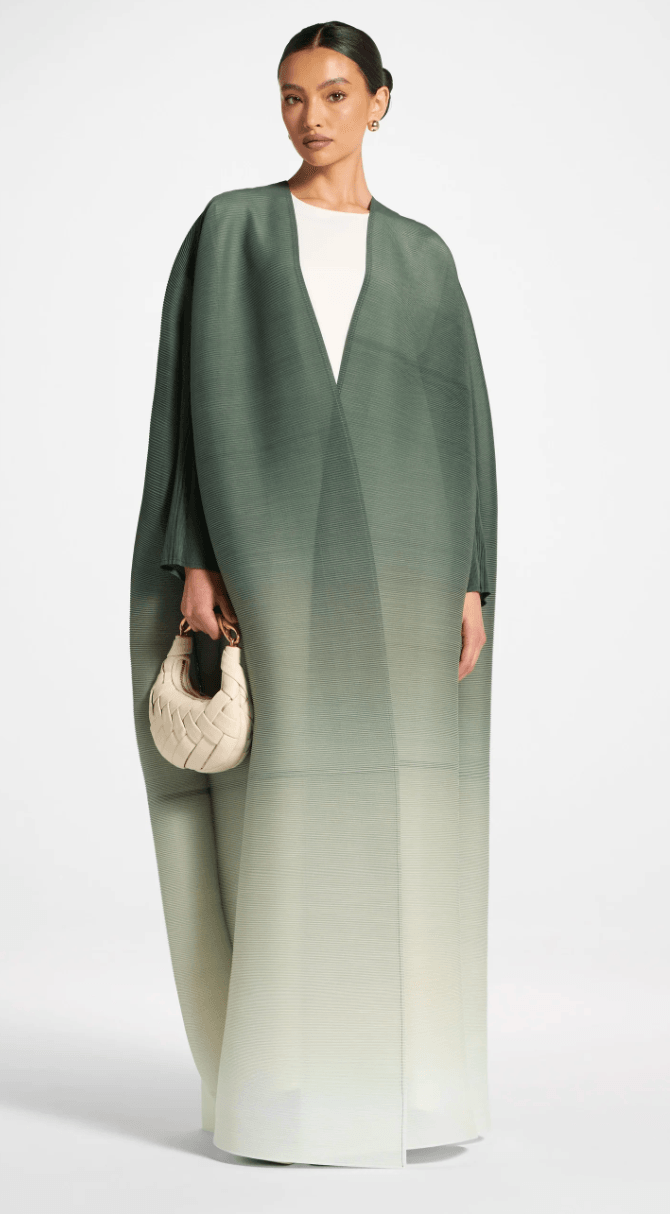 Ombre Pleated Open Abaya — Tea Forest